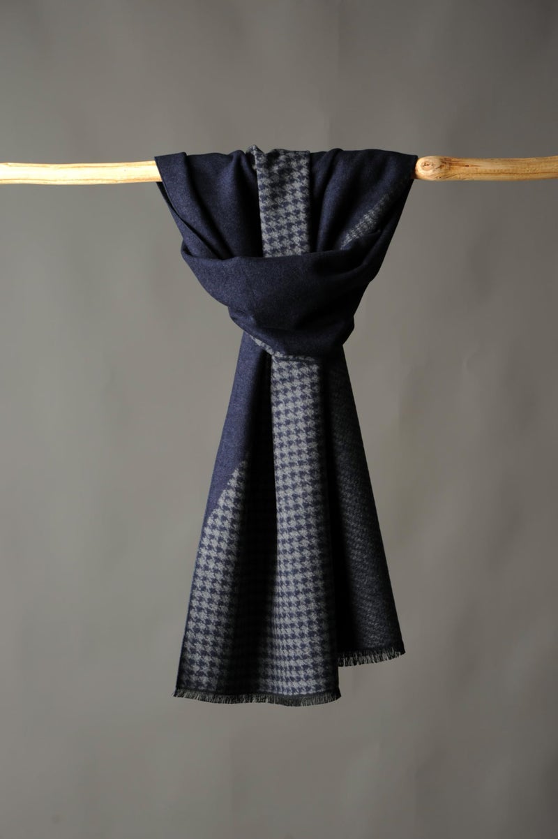 CUDDLE DREAMS Men's Silk Scarves, 100% Mulberry Silk Brushed, Luxuriously Soft (Navy Gray Houndstooth) - Image 4